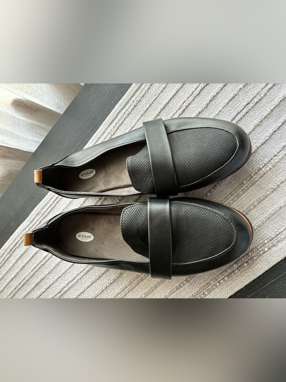 Dr. Scholl's Black Loafers with Tan Heel Tab